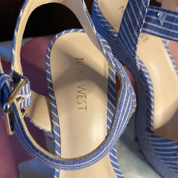 Nine West Blue & White Pinstripe Platform Heels - Picture 7 of 10